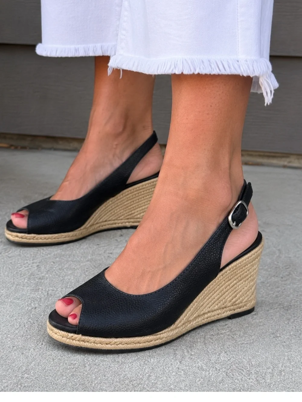 Cole Haan Adelaide Nike Air Leather Espadrille Wedge Sandals Black Size 9